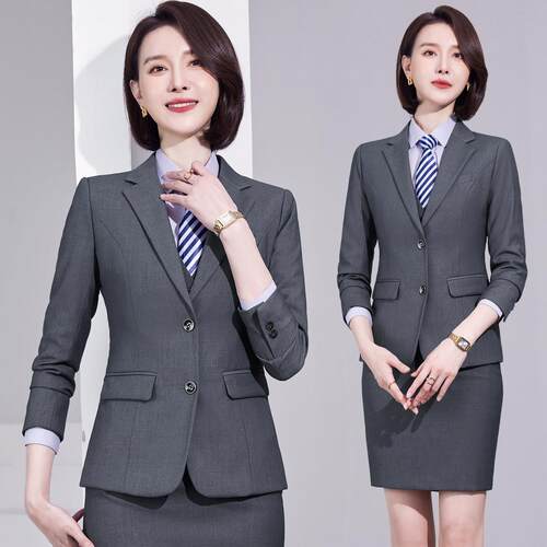 灰色西装套装女案场客服工作服前台接待职业装套裙公务员面试正装