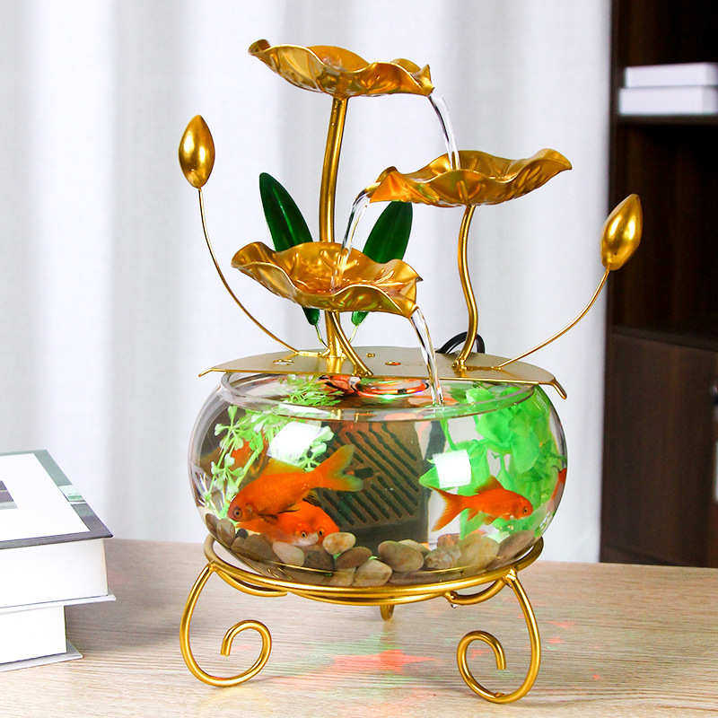 桌面小型鱼缸流水摆件铁艺工艺品客厅玄关办公室前台工艺装饰品,家居饰品,流水摆件,淘宝优惠券,粉丝福利购,淘宝优惠卷