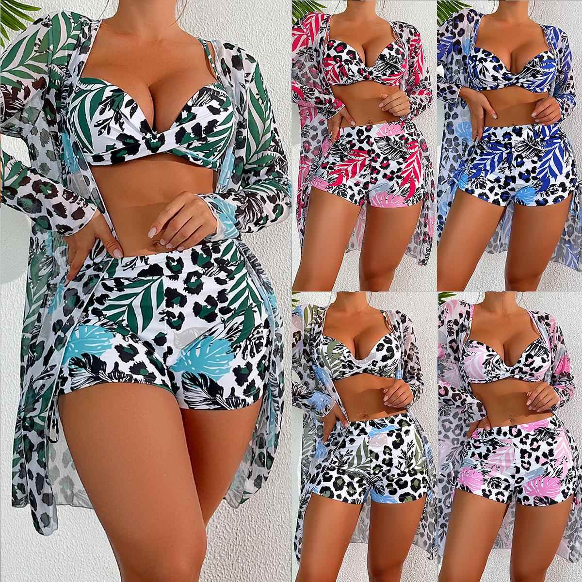 Womens swimsuit three-piece bikini long-sleeved sunscreen