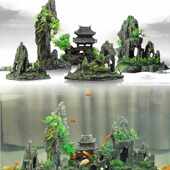 2024大型鱼缸造景假山套餐摆件水族箱装 饰品石头布景树脂中号躲避