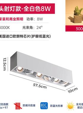 誉道长条射灯明装格栅灯六头斗胆灯八头洗墙灯家具博物馆照射灯酒