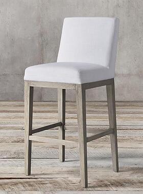 RH美式餐厅吧椅吧台椅布艺餐椅美式乡村拉丝做旧实木尺寸款式现代