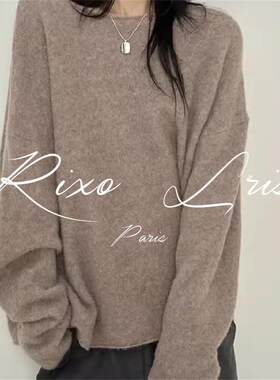RIXO LRIS宽松一字领羊绒衫卷边打底秋季长袖针织落肩羊毛毛衣女