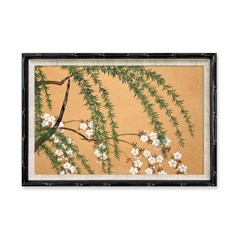 落英垂柳神坂雪佳新中式客厅玄关书房装饰画日式民宿背景墙挂画