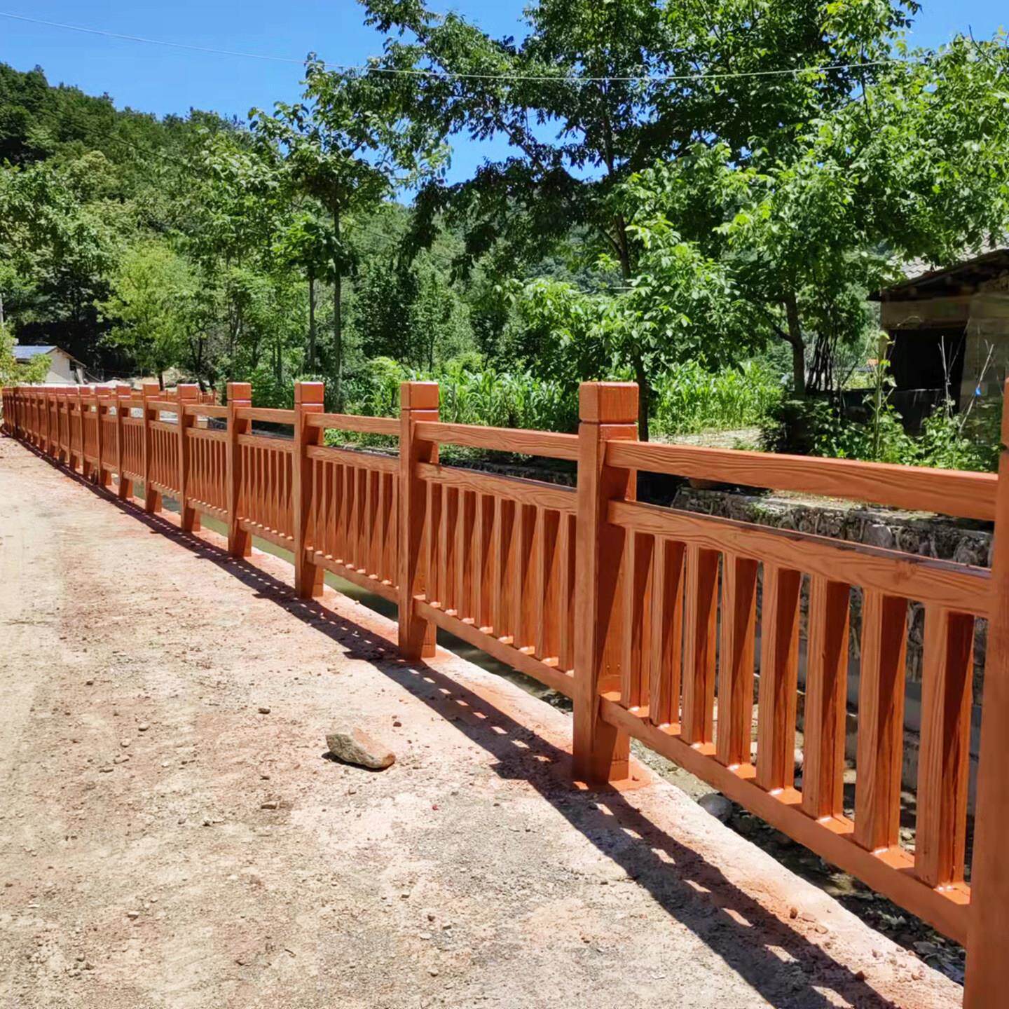 水泥仿木栏杆河道景观池塘围栏景区台阶防护栏混凝土预制木纹护栏