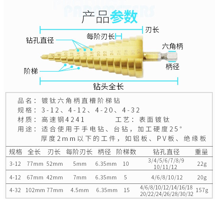 家装工具沉孔钻带帽冲镀钛倒角器木塞钻木工开孔组合套装