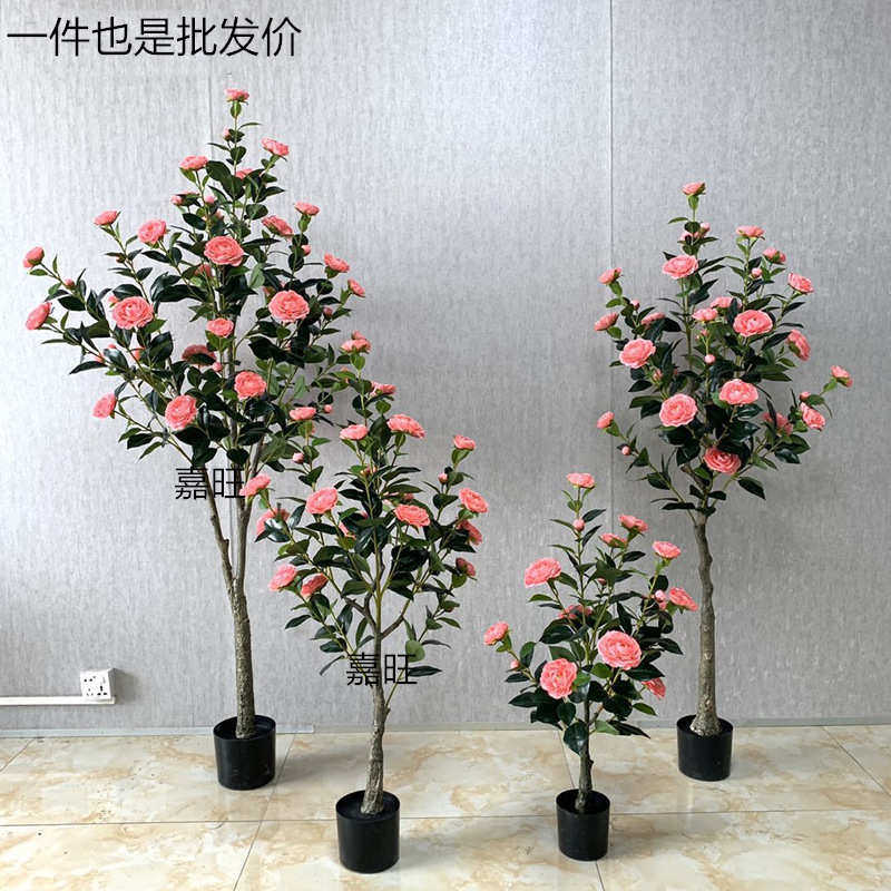 仿真茶玫花树假茶树小型盆栽植物室内客厅装饰盆景落地绿植摆件
