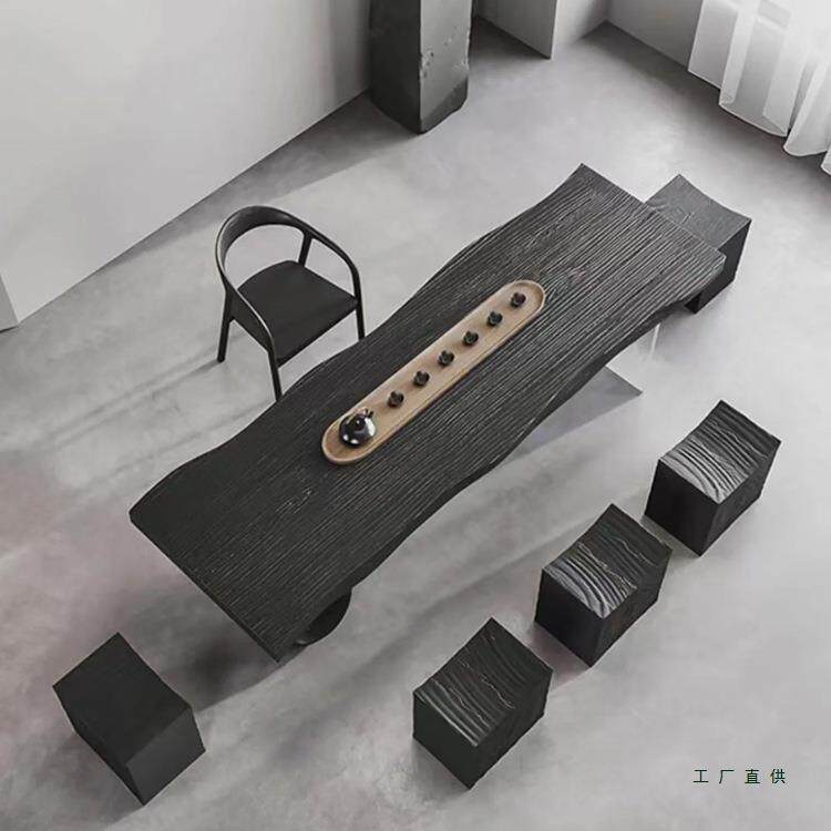 碳桌板化白蜡木大985板茶桌实餐桌炭化板榆木板桌面板黑色木板木