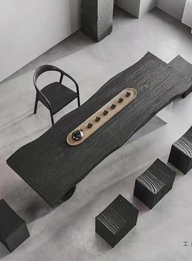 化桌板BPU白木大板碳茶蜡桌桌餐桌炭化榆木板面板黑色木板实木板