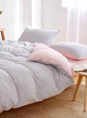 日式全纹棉竺棉针织棉四件套纯棉条被套天床单笠款裸睡EOY床床上