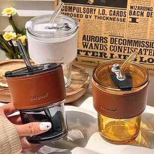 网红竹节杯ins带盖吸管杯办公室玻璃水杯咖啡杯奶茶杯伴手礼