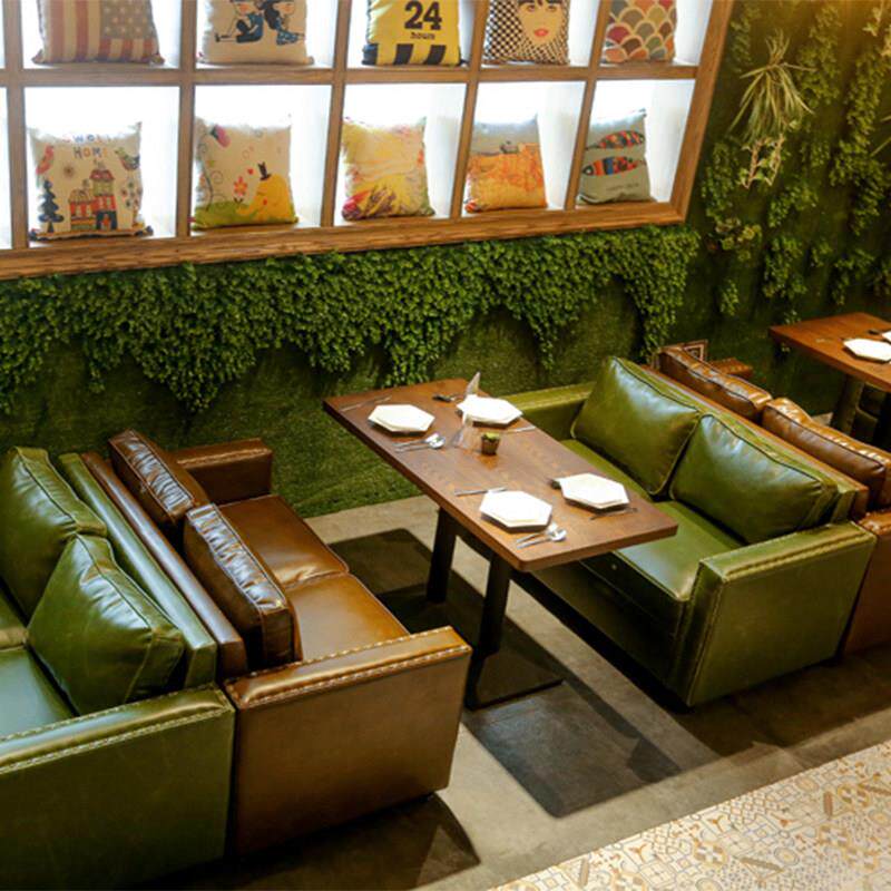 北欧复古咖啡厅双人皮沙发洽谈高档西餐厅奶茶店卡座沙发桌椅组合