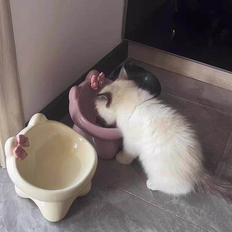 日本猫碗陶瓷碗可爱猫食盆喝水猫粮罐头保护颈椎不易打翻防黑下巴