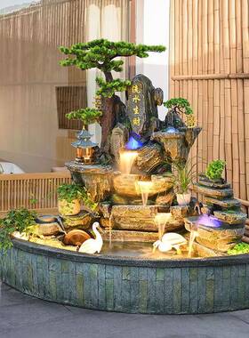 假YVX件山喷泉流水摆屏财风招鱼池玄庭院阳台关客厅落地别墅造景