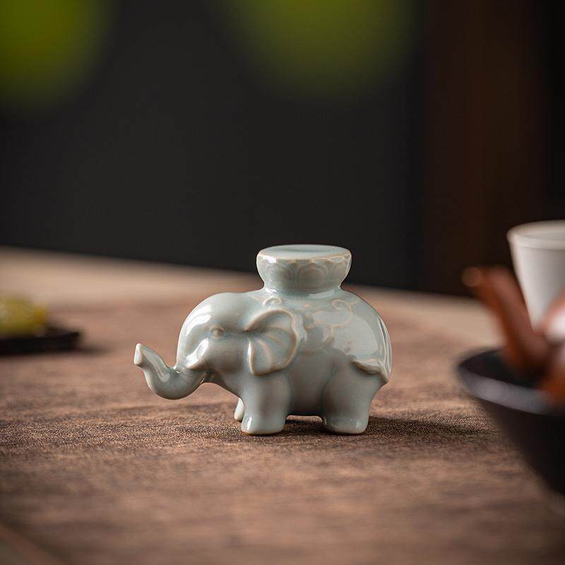汝茶器盖置茶宠摆件陶瓷盖碗紫砂壶盖精品茶可养MNN窑配托件小象