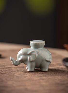 汝茶器盖置茶宠摆件陶瓷盖碗紫砂壶盖精品茶可养MNN窑配托件小象