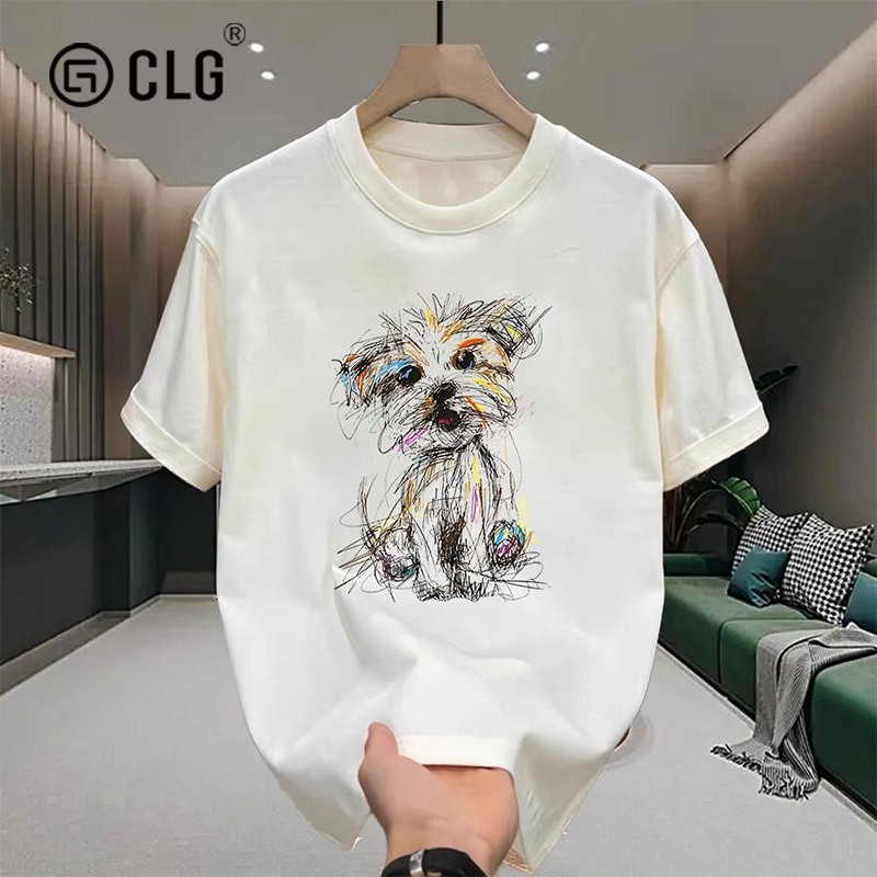 香港CLG潮牌纯棉短袖T恤透气印花个性创意趣味印花男女宽松大码夏