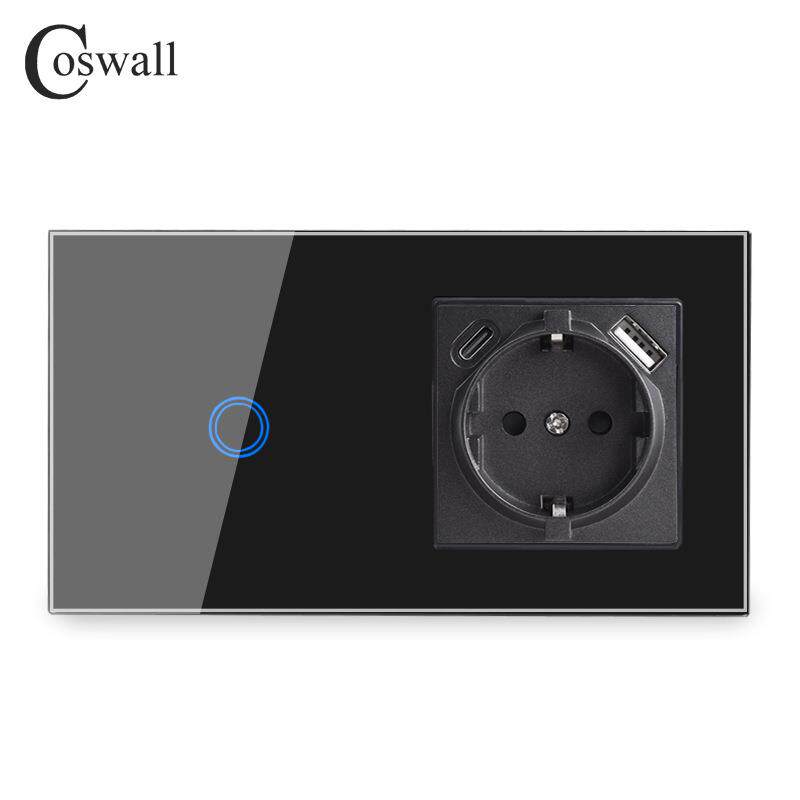 157*86触摸开关 钢化玻璃黑色联体墙壁插座 德式法式欧式系列组合