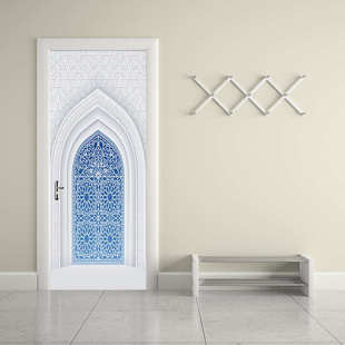 饰 卧室客厅现代装 白墙蓝门 墙贴 巨创货源PVC贴纸3D自粘门贴