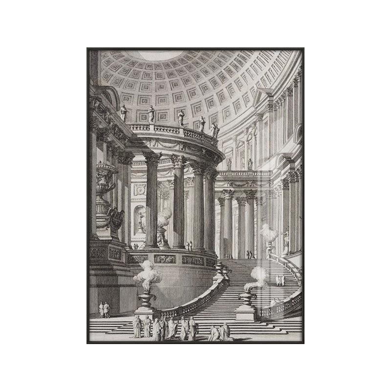 城市古建筑落地装饰画黑白艺术风景素描创意现代简约客厅卧室挂画