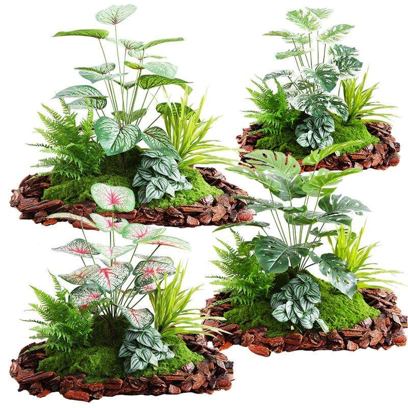 仿真花假花摆设户外庭院花箱龟背叶装饰摆件植物仿真绿植造景组合
