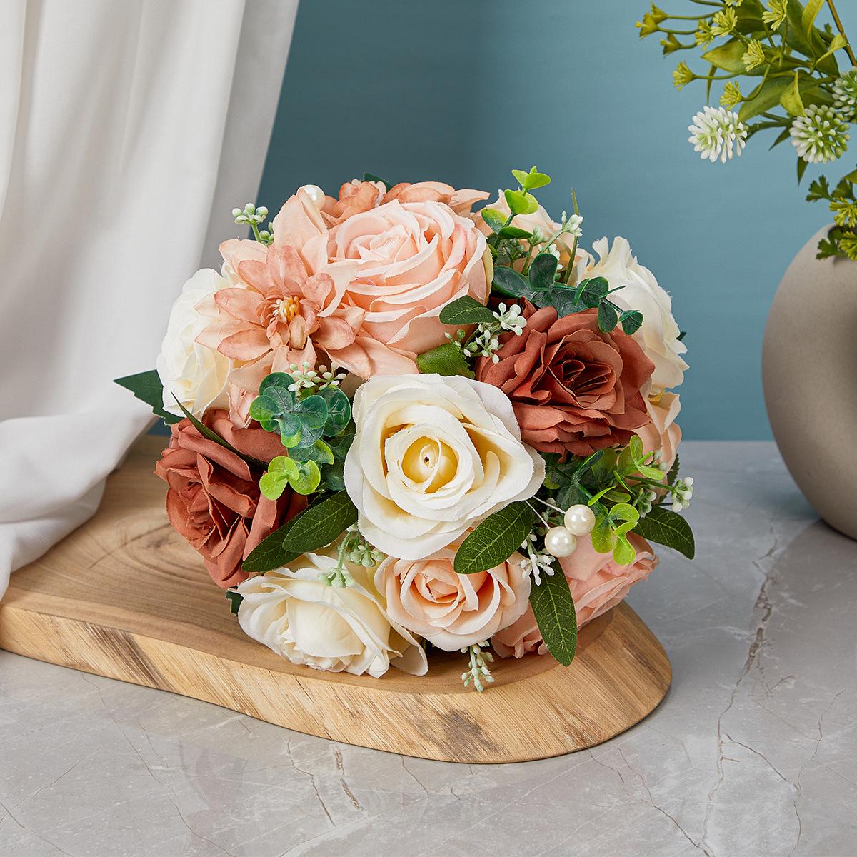 复古捧道具婚庆户外影楼手拍摄手花婚礼捧高级粉色装饰花束新娘感