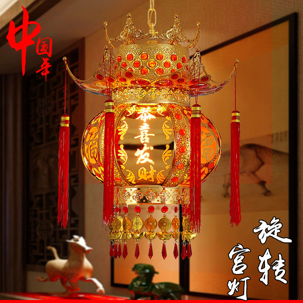 新中式阳台大门口吊灯结婚过年室内祠庙茶楼仿古走马旋转灯笼宫