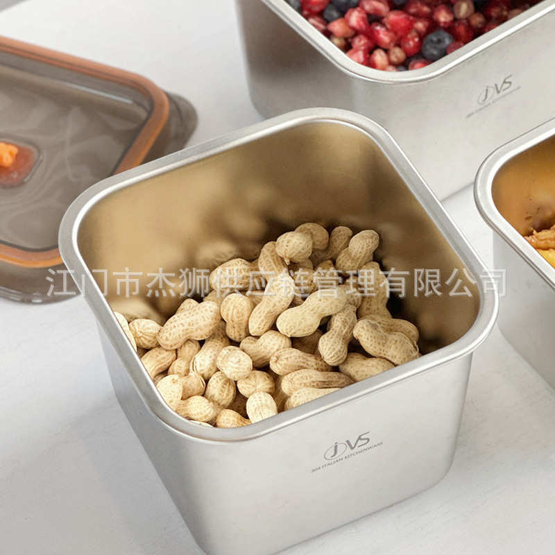 不锈钢收纳盒jvs盒带储304盖冰箱密封盒便当物家用耐热真空罐保鲜