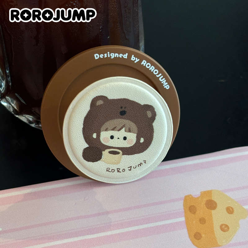 肉肉酱悠闲下午茶原创磁吸手机支架伸缩气囊防摔可爱皮质简约背贴