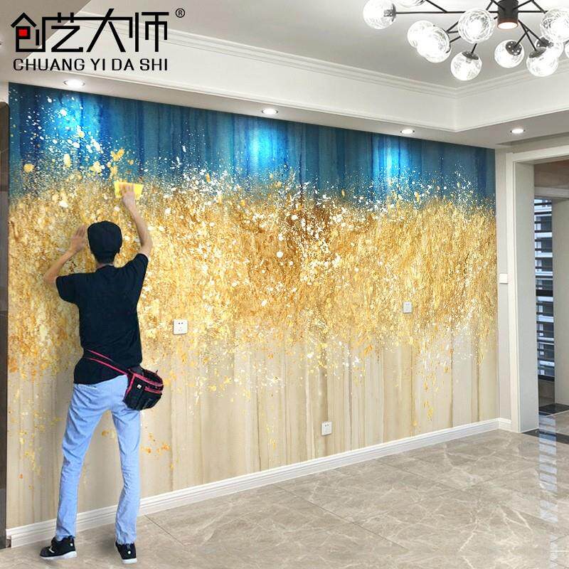 轻奢壁布电视背景墙2025新款壁纸客厅艺术金色沙发影视墙壁画装饰