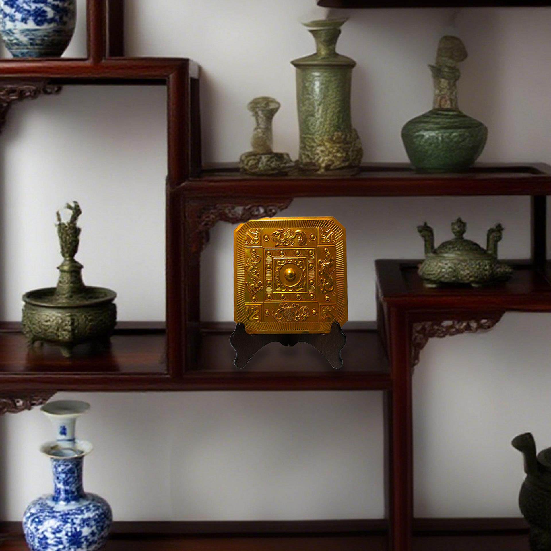 复古纯铜鎏金仿金铜镜摆件家居装饰 黄铜工艺品 文创市集仿老物件