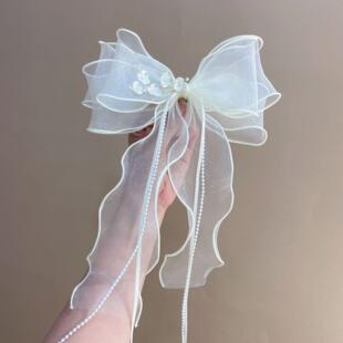 夏季 扎马尾皮套头花头饰发饰 超仙网纱结发圈头绳女2024年新款