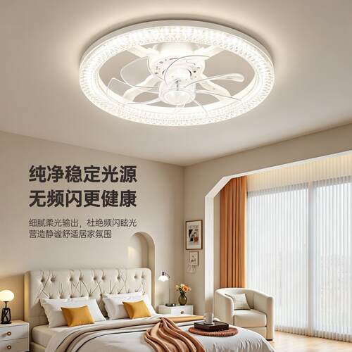 新款E27螺口led吊扇灯客厅卧室厨房彷水晶智能一体遥控吸顶吊扇灯