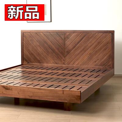 1米8双人床全实木现代简约1.9主卧小户型北美黑胡桃木1.5原木大床