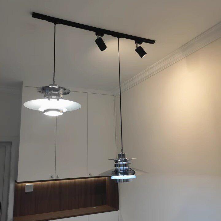 全光谱设计师中古飞碟餐厅复古ph5胡桃木纹铬色吧台双头轨道吊灯