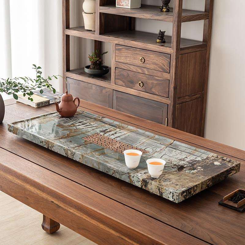 国画石茶盘整块高端原石厂家直销乌金石茶盘客厅石材托盘