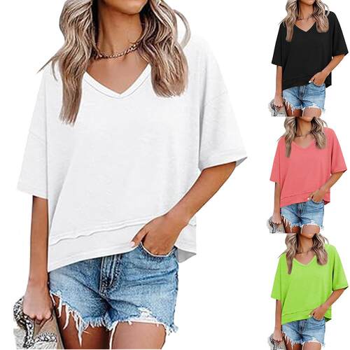 Womens Summer V Neck T Shirts Casual Short Sleeve Flowy Tops