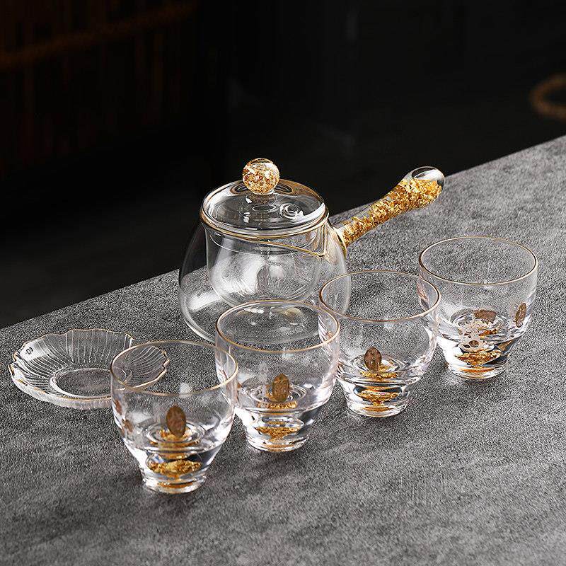 功夫玻璃茶具套装家用轻奢金箔茶杯手工品茗杯办公室喝茶整套礼品