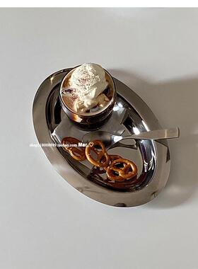 走失的blue椭圆金属托盘复古早餐盘家用不锈钢餐具托盘面包餐盘