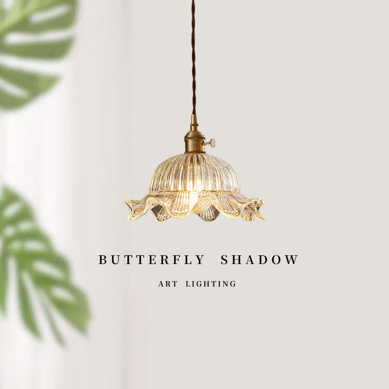 日式ins花瓣餐厅中岛玻璃吊灯田园民宿黄铜灯 法式吧台餐桌个性灯
