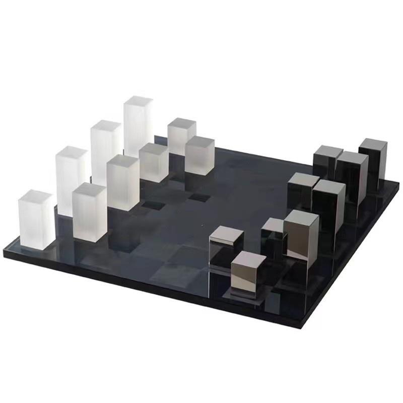现代简约磨砂电镀水晶玻璃棋盘软装饰品摆件客厅售楼处软装饰品