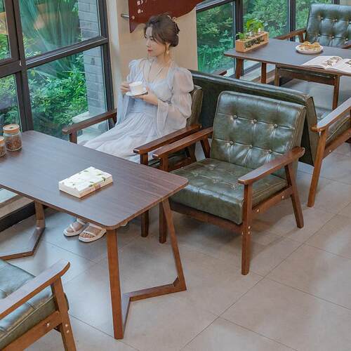 需定制覆古酒吧清吧奶茶店咖啡厅桌椅组合饭厅卡座沙发洽谈酒馆商