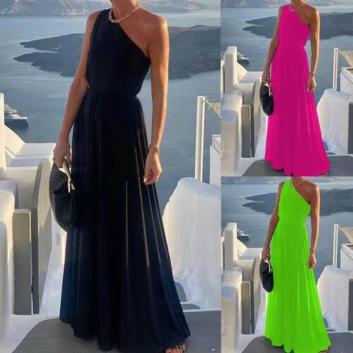 Women's One Shoulder Sleeveless Dress Long Dress
