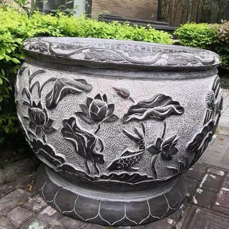 石雕荷花缸 青石仿古庭院花园阳台养鱼水槽圆缸摆件花盆