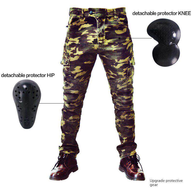 包邮摩托车覆古迷彩修身防水牛仔裤男哈雷机车赛车摩旅防摔骑行裤