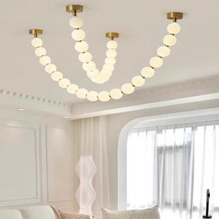 客厅灯北欧现代简约设计师餐厅吧台灯珍珠项链灯佛珠复式 楼梯吊灯