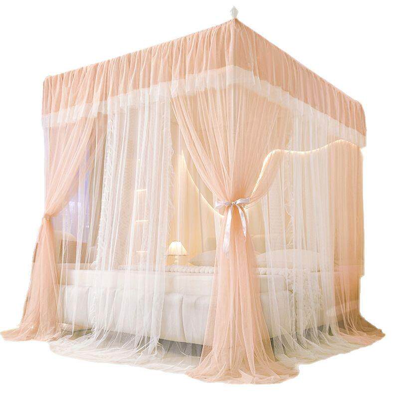 公主风方顶蚊帐双层纱落地蚊帐加密防蚊防摔免安装高档宫廷风蚊帐