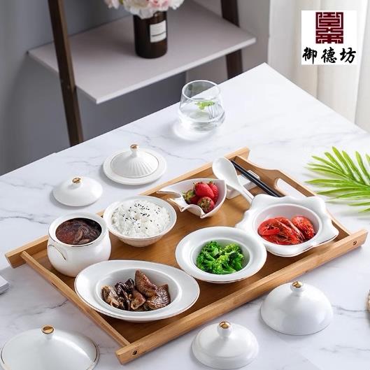 产妇医院专用陶瓷汤盅月子会所餐具带盖子环保卫生月子碗木托盘套