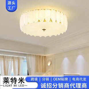 奶油风客厅吸顶灯 现代简约法式 玻璃轻奢创意羽毛卧室餐厅吸顶灯