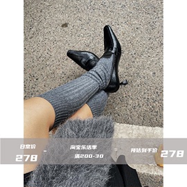 AZHU SHOES 高跟鞋皮鞋女春秋真皮黑色酒杯跟方头配裙子单鞋